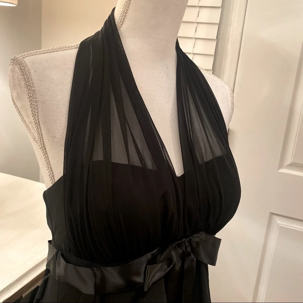 π€ Betsy & Adam Sexy Black Halter Dress Tiered Skirt & Padded Bust 8 Petite β¨ - Picture 3 of 7